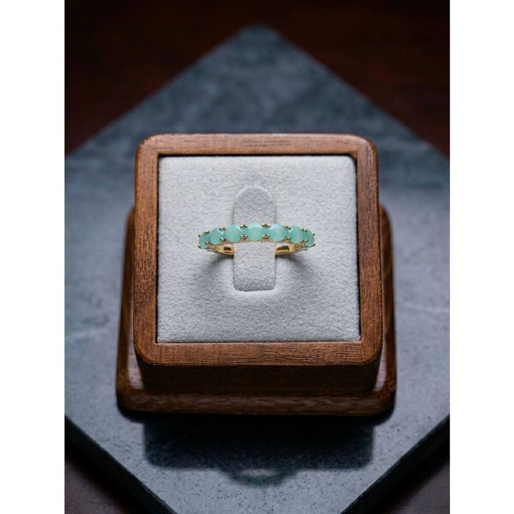 Genuine Natural Emerald Half Eternity Band Ring 14k Yellow Gold Vermeil New Sz 8